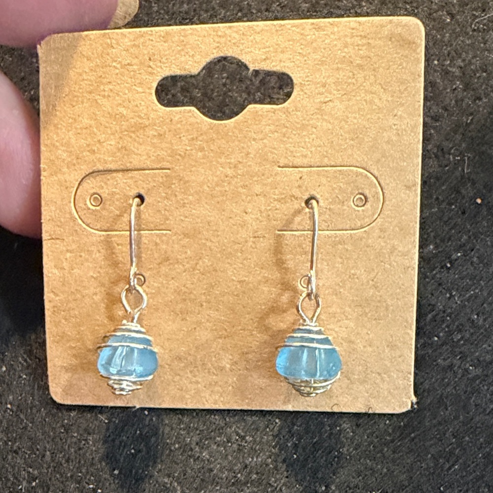 Blue Glass Drop Earrings with Silver-Tone Wire
